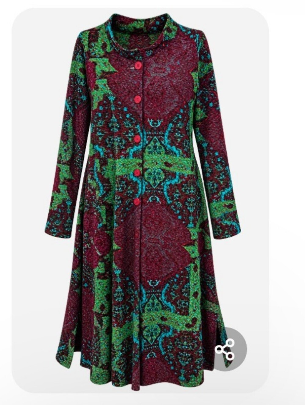 Roamans Long Sleeve Duster in Burgundy and Green Size 1x